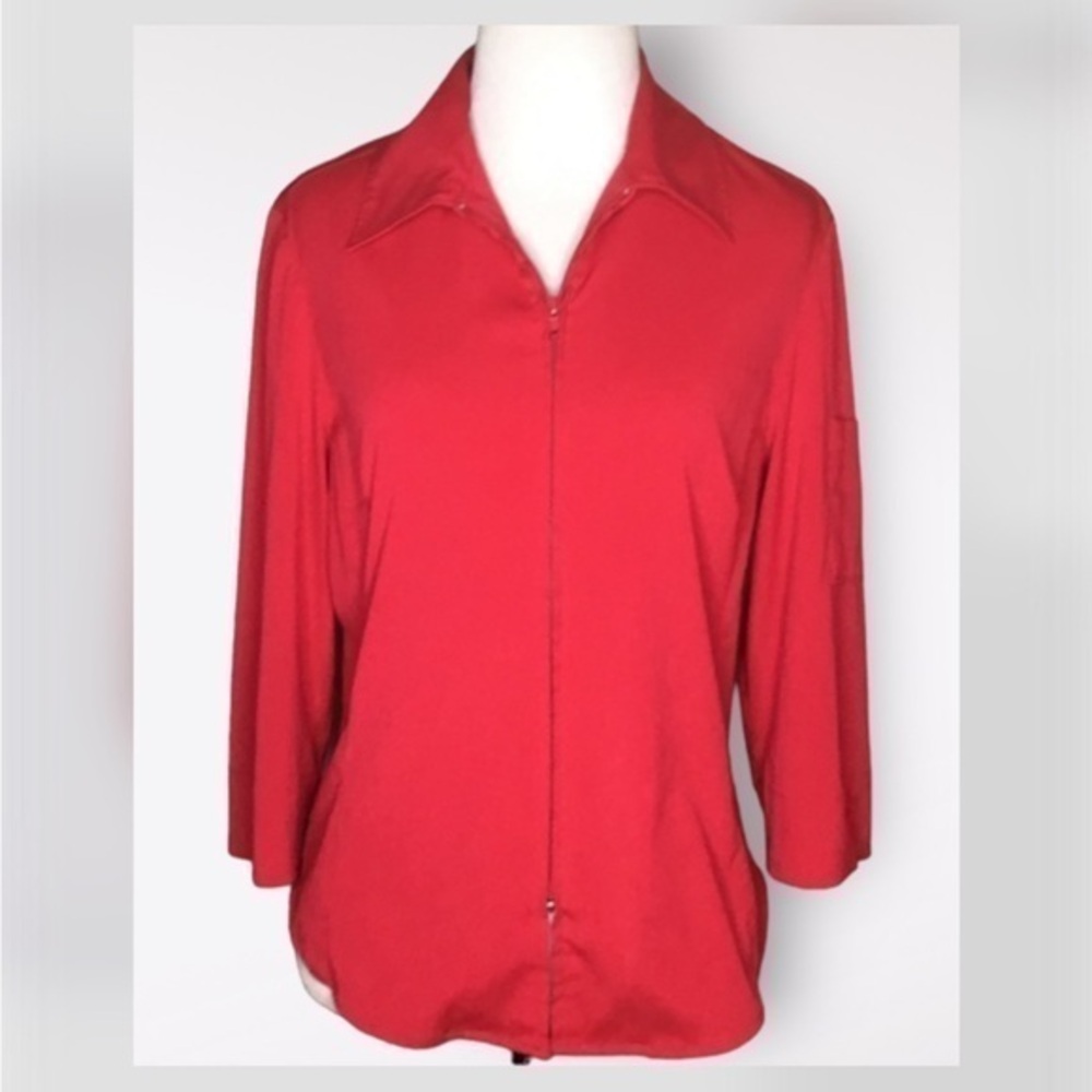 Express Red Stretchy 3/4 Sleeve Zip Down Collared Sporty Lightweight Jacket 6